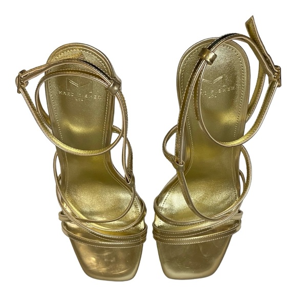 Marc Fisher Ankle Wrap Sandals Faux Leather Gold Size 8.5 - Picture 4 of 6